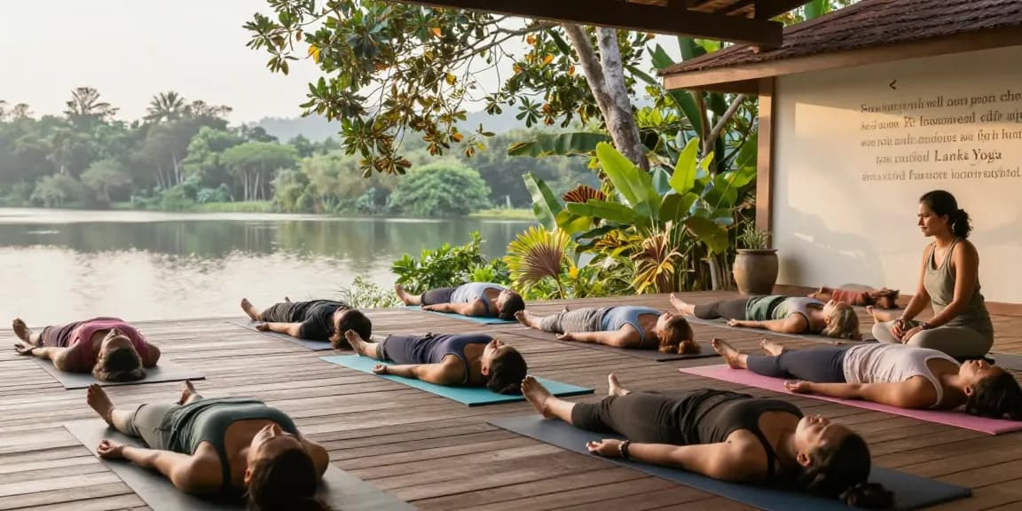 Engaged students during yoga teacher training Sri Lanka at Lanka Yoga, serene atmosphere.