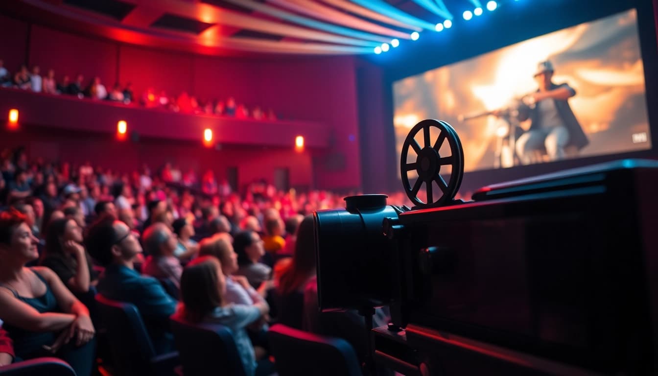 ผู้คนที่สนุกกับการชมภาพยนตร์ในโรงภาพยนตร์ 11-hd.com มีบรรยากาศที่น่าตื่นเต้น