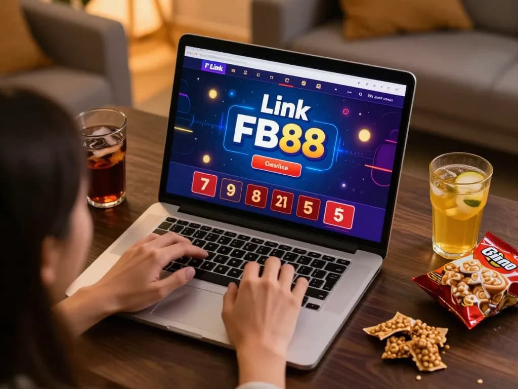 Engaging in online gaming at home with Link FB88 displayed on a laptop, reflecting a dynamic betting atmosphere.