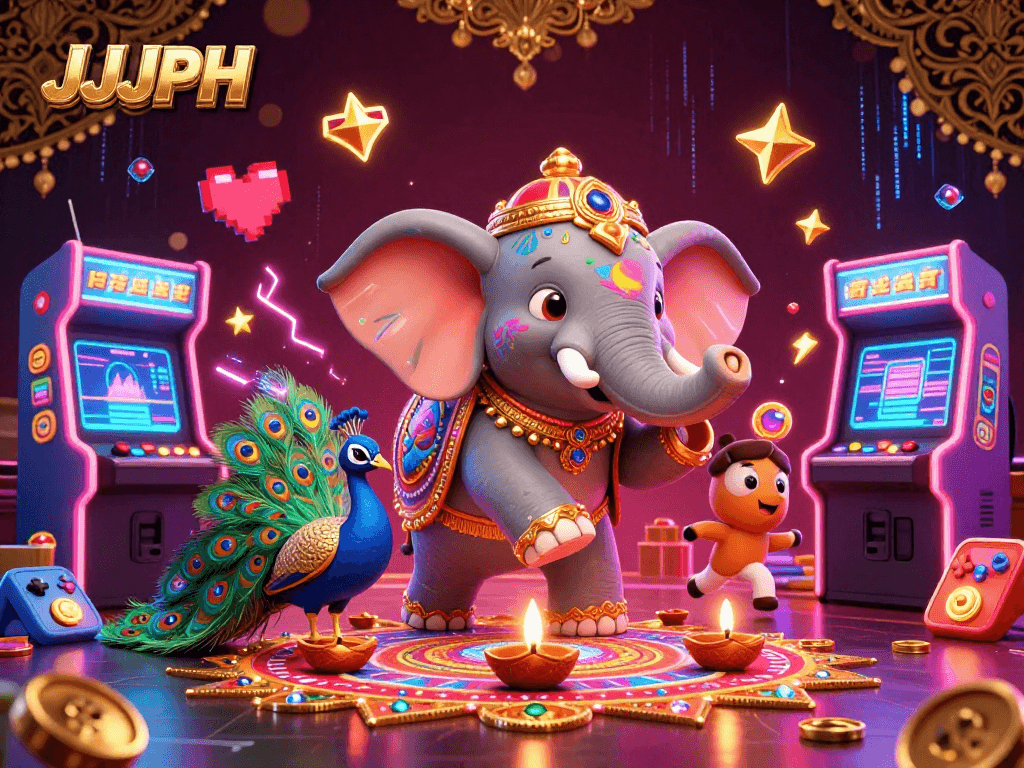 Engage in vibrant gaming scenes at JJJPH featuring rich 3D illustration of casino adventure.