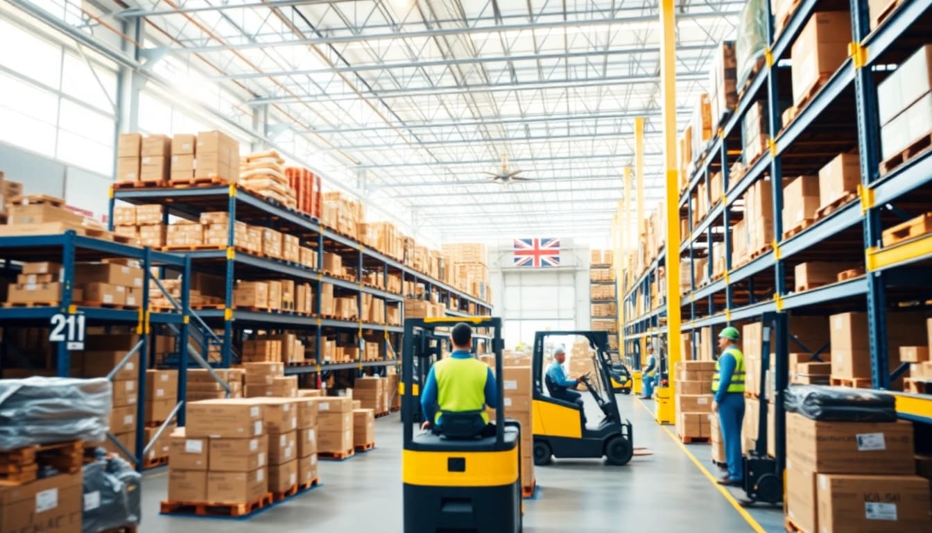 3PL logistics warehouse highlighting efficient inventory management and teamwork.