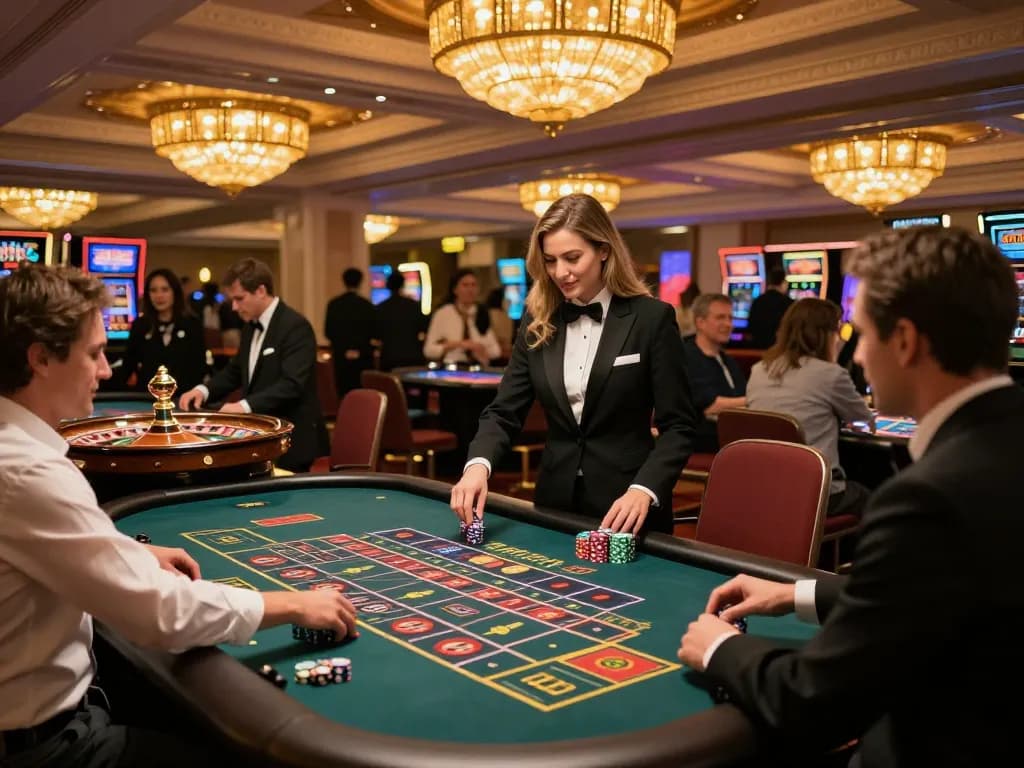 Join the excitement of lc88 with players gathered around illuminated roulette tables, betting and enjoying the thrill of the game