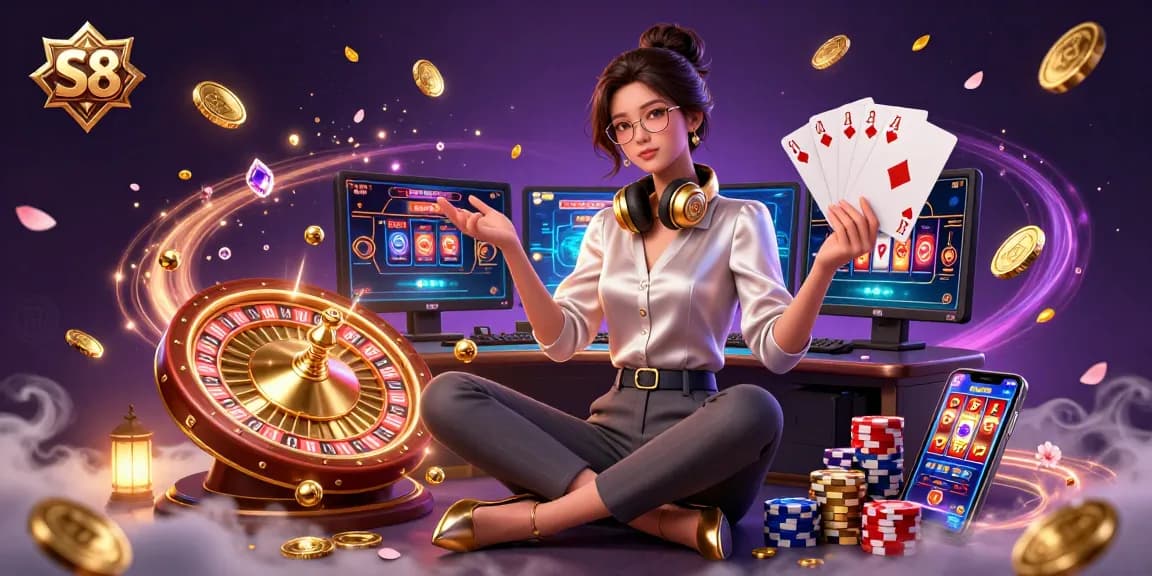 Experience thrilling games with S8 at a lively online casino, featuring poker, roulette, and vibrant energy.
