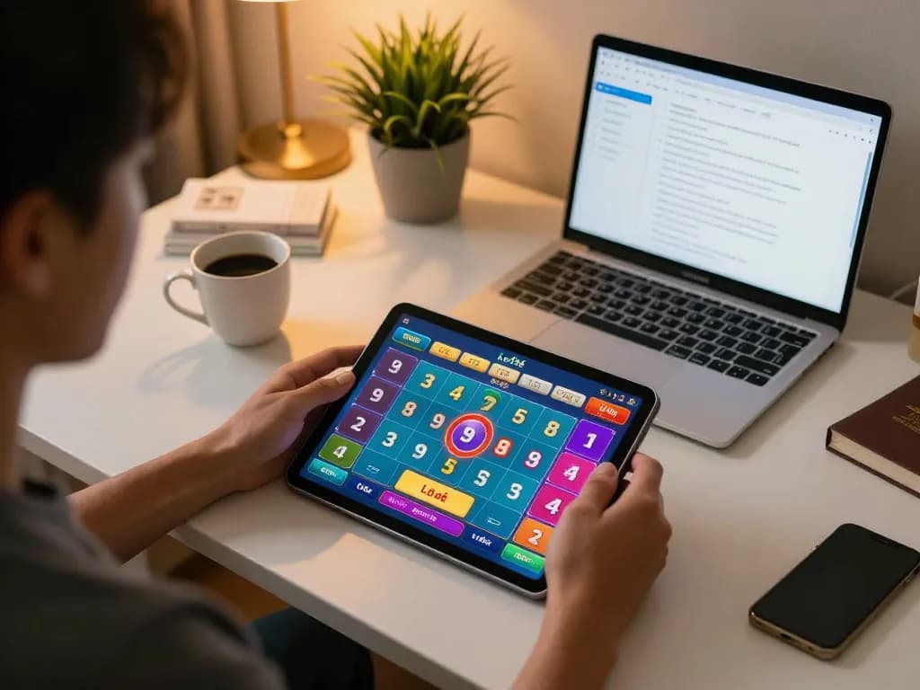 Lô đề online gameplay scene with engaging tablet interface in warm home setting