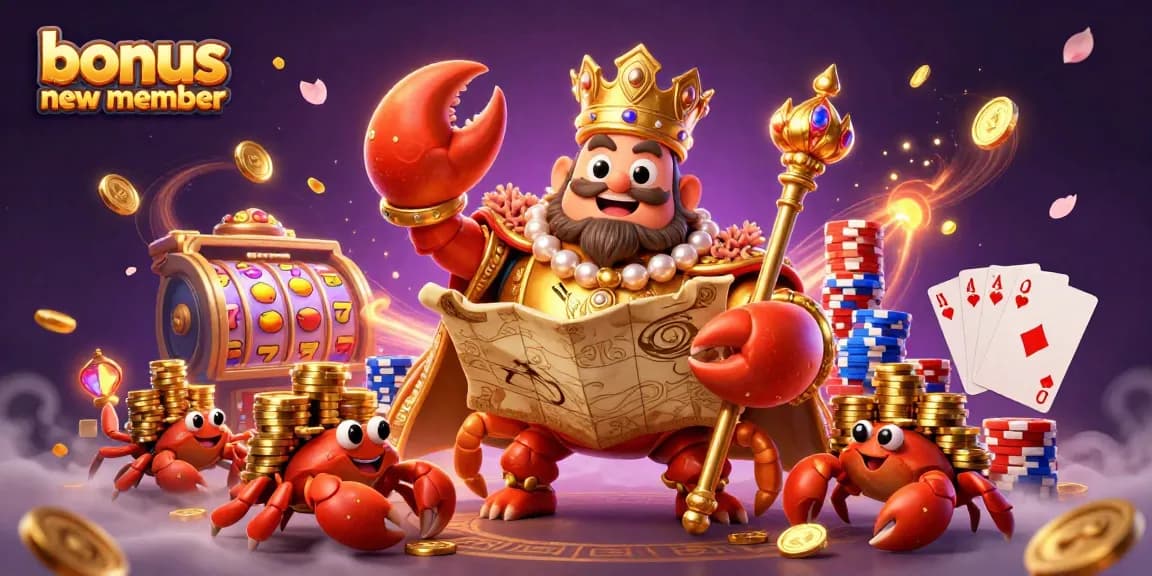 Experience excitement with a bonus new member opportunity, featuring slots and treasure imagery.