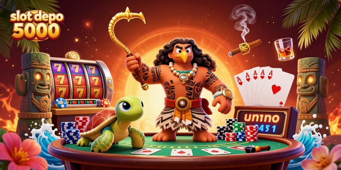 Experience the thrill of slot depo 5000 with vibrant casino elements and engaging characters in this dynamic 3D scene.