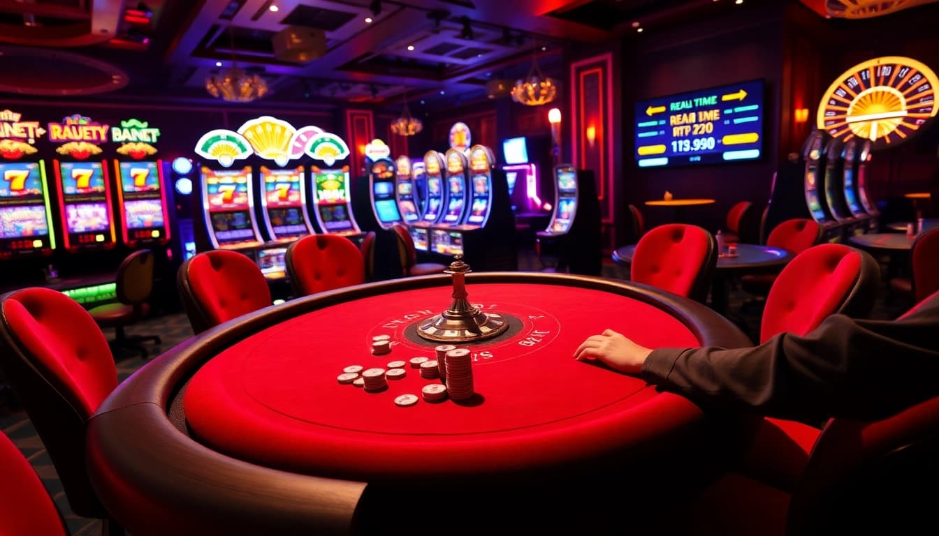 Gambling players enjoying a thrilling game at aresgacor casino with vibrant tables and real-time RTP displays.
