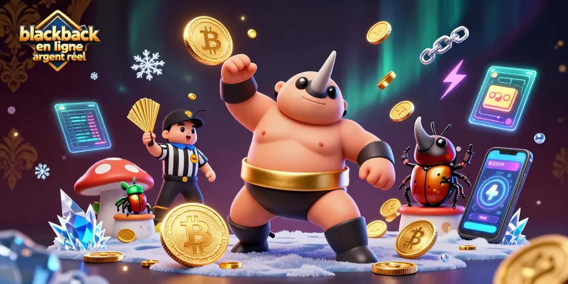 Vivez des parties palpitantes de blackjack en ligne argent réel avec une ambiance festive entre les personnages et les pièces d'or.