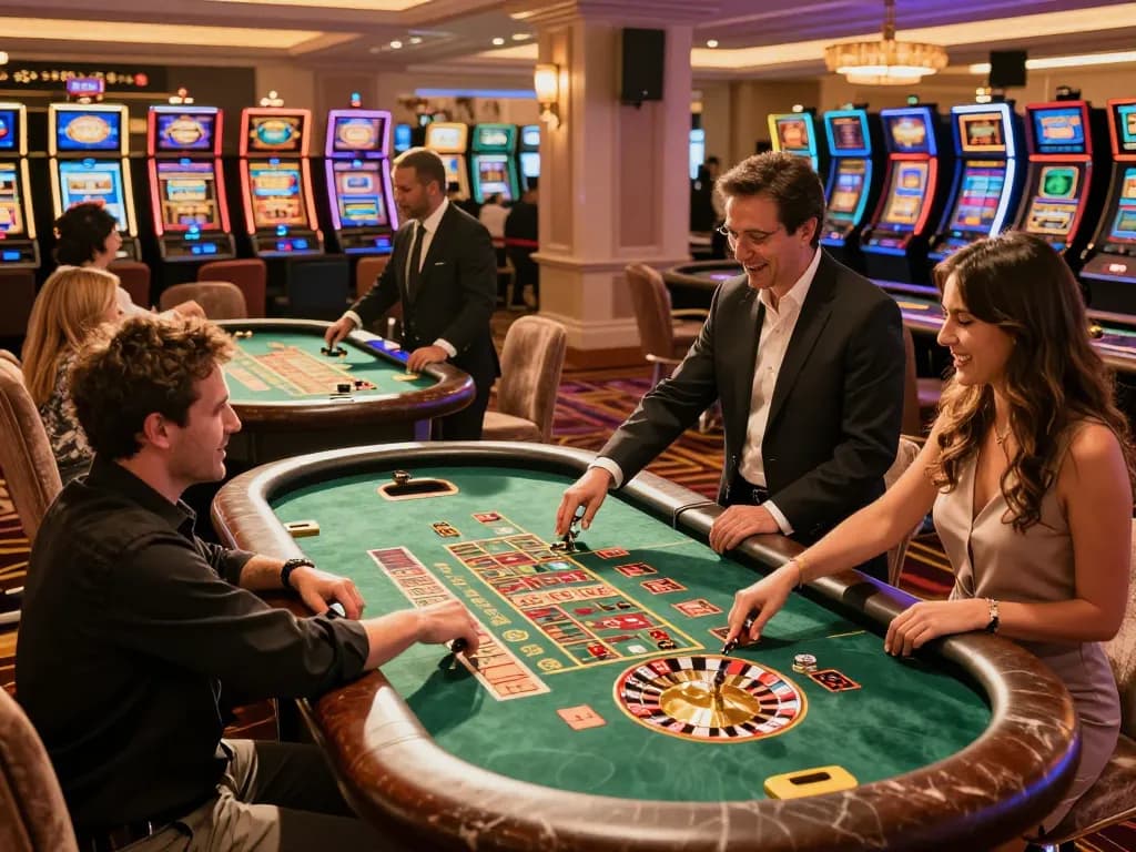 Players engaging in dynamic roulette action at a vibrant casino, highlighting 5699 gaming excitement and strategy.