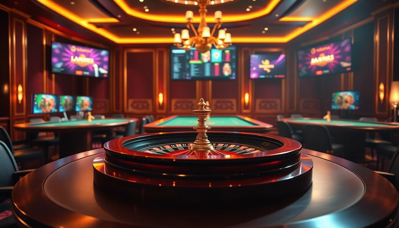 Vivez l'excitation du meilleur casino en ligne avec une magnifique table de roulette et des éléments de jeu glamours.