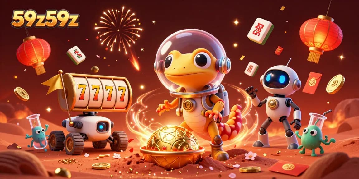 Engage in thrilling casino adventures with 59z59z, showcasing vibrant Martian gecko characters in an animated scene.