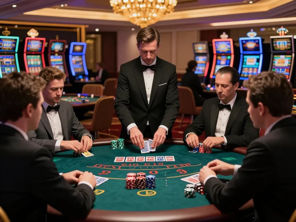 Players engaging in intense blackjack game at SC88 casino, showcasing strategic gameplay and luxurious setting