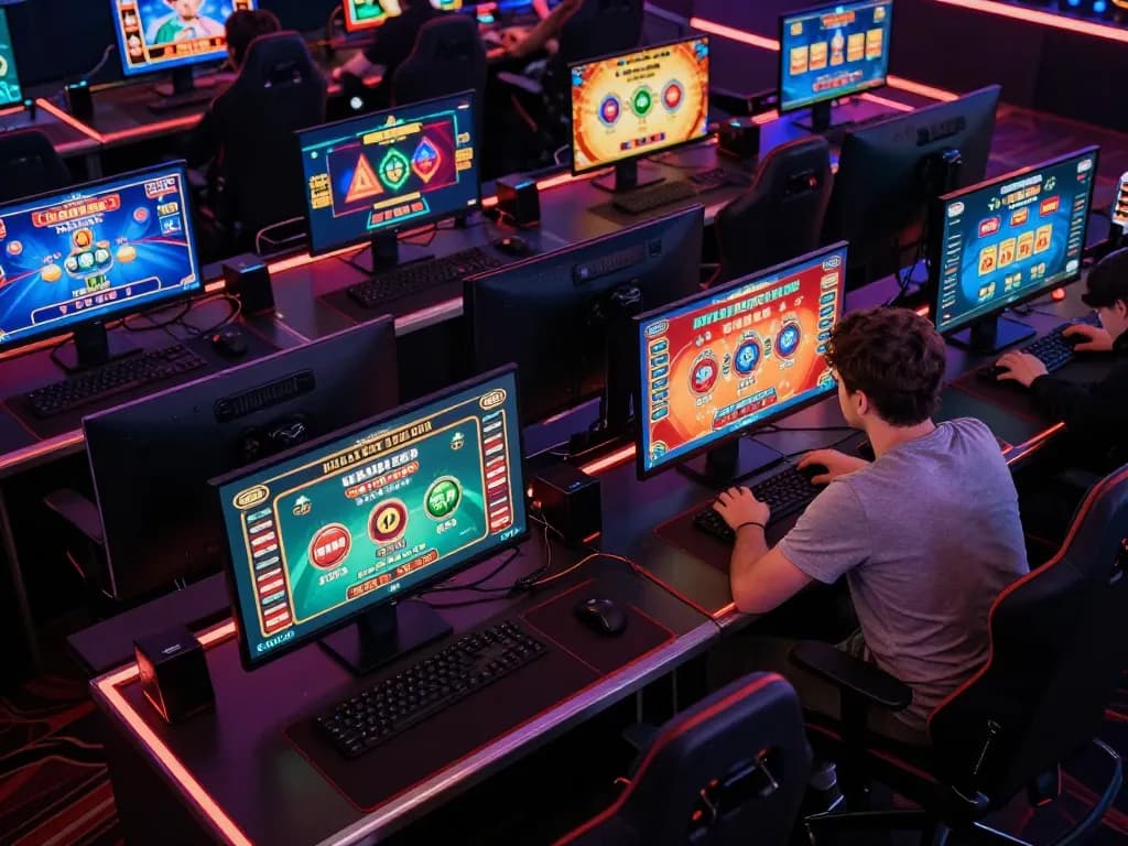 Engaging online gambling session on OKFUN with multiple screens showcasing exciting casino games.