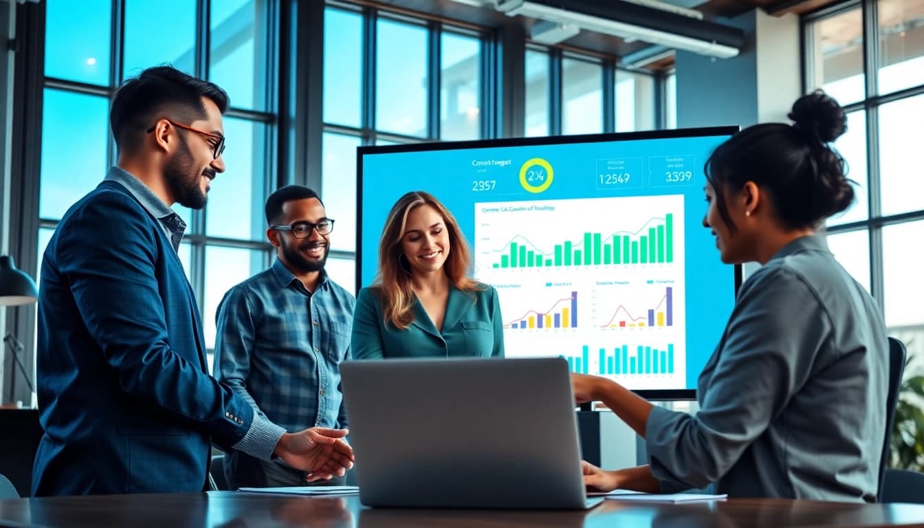 Track content engagement by a marketing team in a bright office analyzing performance metrics.