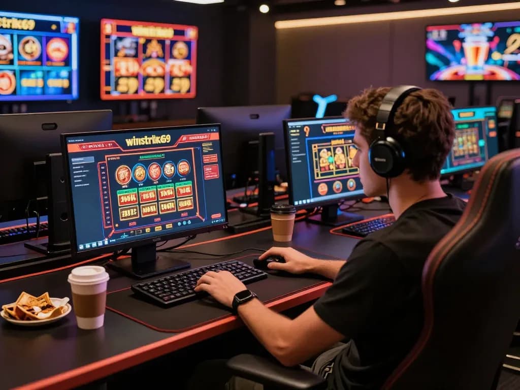 Player engaging in live casino action on winstrike69 platform, showcasing laptop gaming environment.
