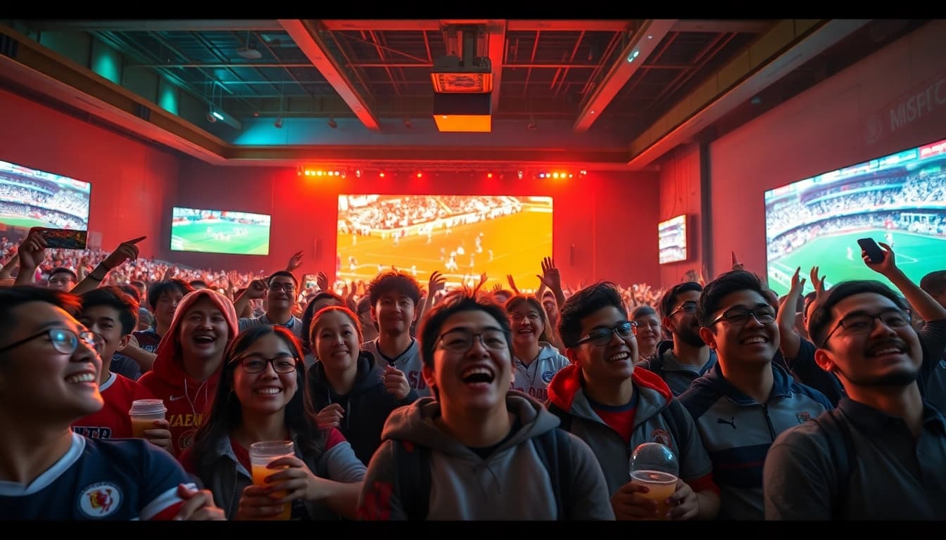 Fans enjoying a thrilling sports event captured in a lively atmosphere, showcasing 토토스토리 experiences.