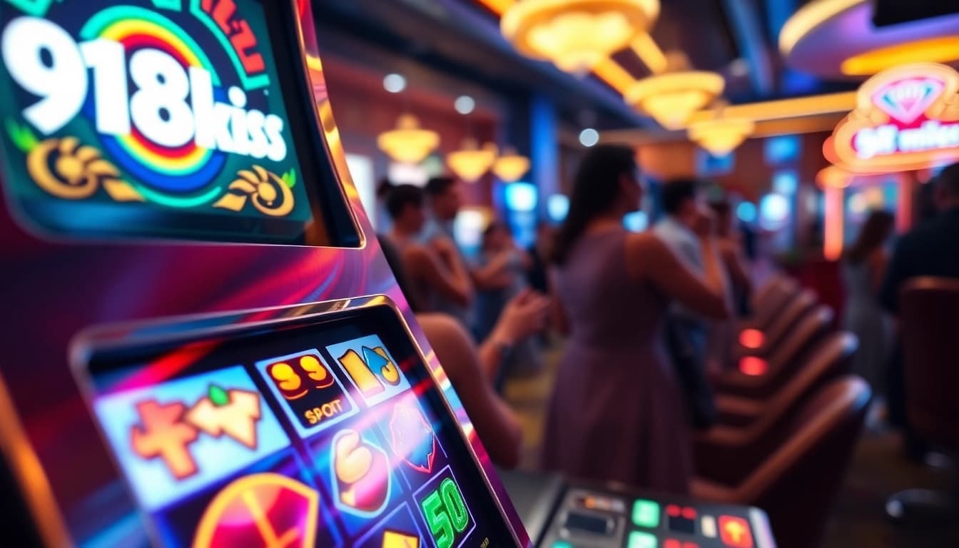 สัญลักษณ์ที่น่าตื่นเต้นจาก 918kiss slot พร้อมกับบรรยากาศของคาสิโนที่มีชีวิตชีวา
