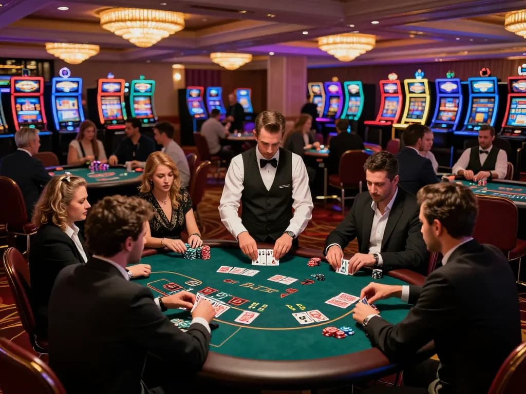 Engaged players strategizing in a vibrant casino atmosphere at https://www.dacsandatphanrang.com/ showcasing poker action.