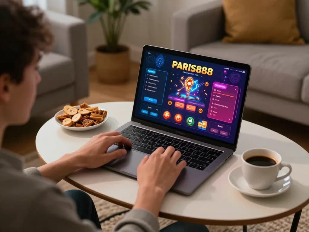 Permain online yang menarik di kasino paris888 di laptop, menonjolkan momen permainan yang strategis.