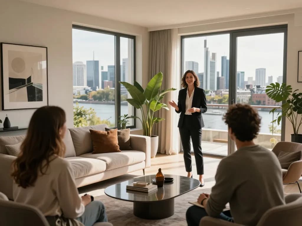 Immobilienmakler Frankfurt Sachsenhausen präsentiert Käufern eine Luxuswohnung in modernem Ambiente.