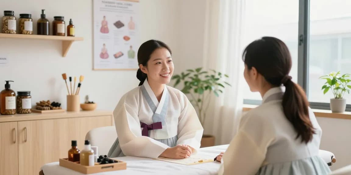 Consultation at 영통한의원, showcasing the warm atmosphere and holistic healing approaches of traditional Korean medicine.