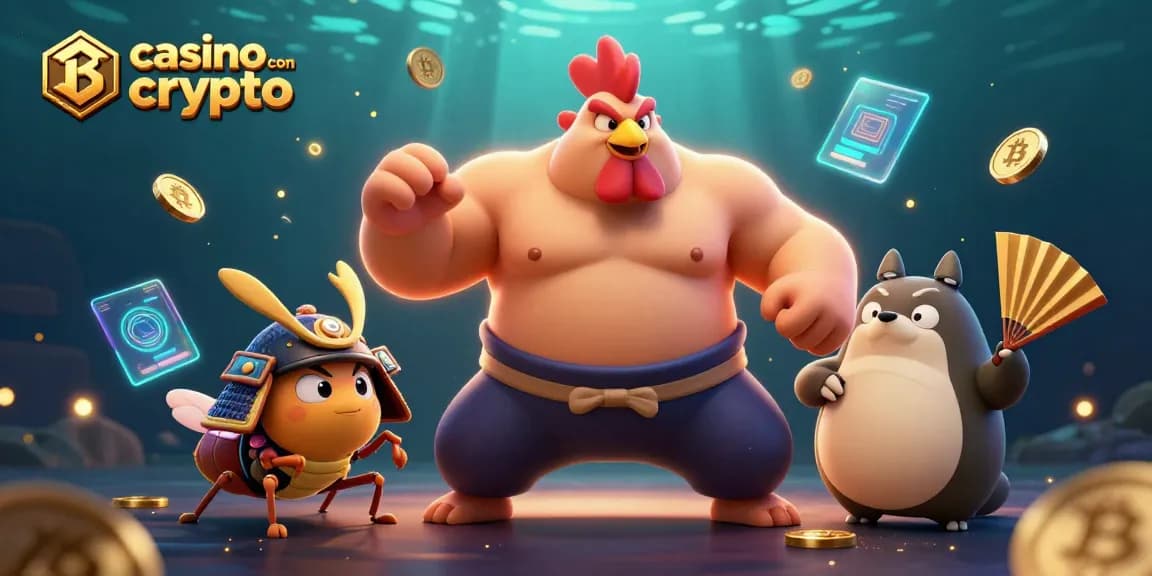 Scopri i divertenti giochi ai casino con crypto mentre un potente galletto sumo e un grillo samurai animano la scena.