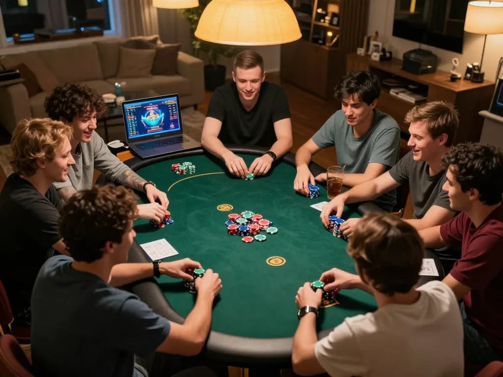 Players enjoy an exciting online poker game at home, showcasing the engaging experience of 58win.