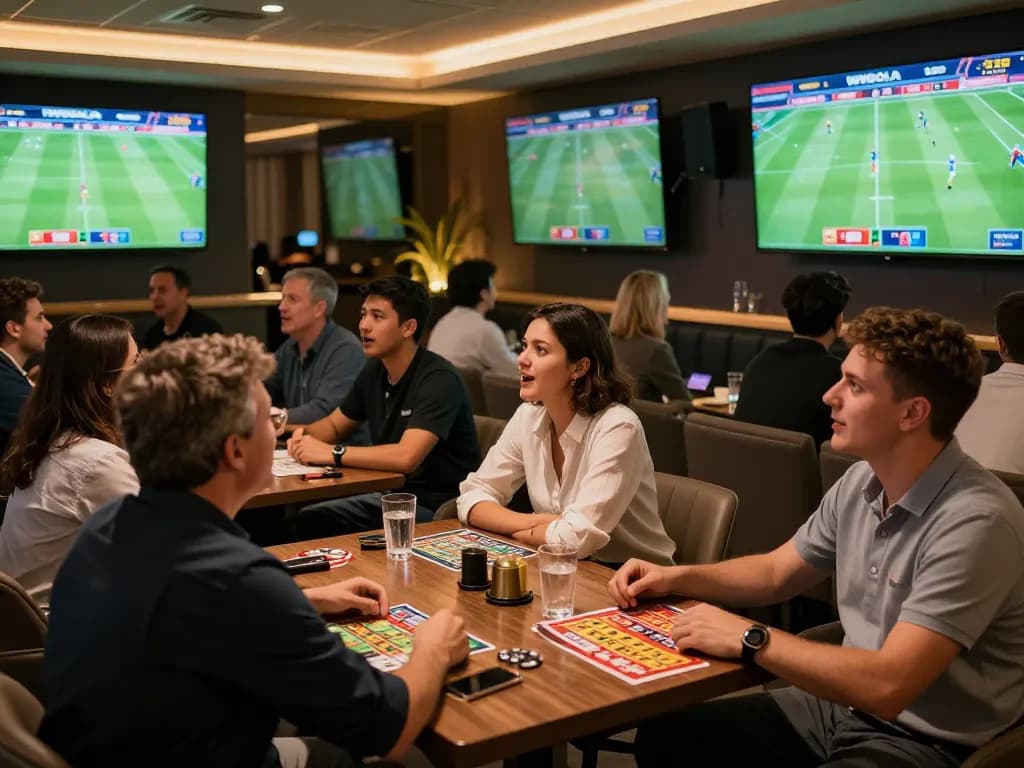 WWBOLA sports betting scene with fans engaged in live action and betting on soccer games.