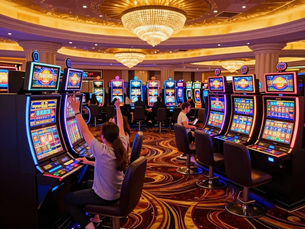 Players enjoy the excitement at slot machines, showcasing high-energy gaming at https://va88.moe/
