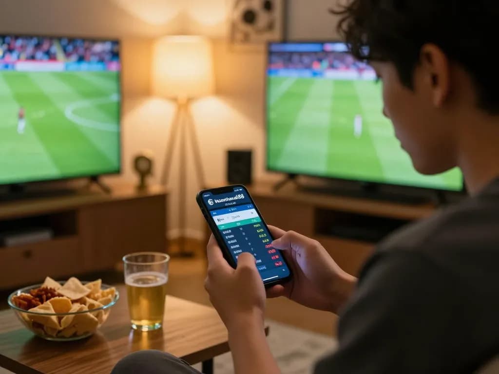 Engaging in live sports betting on keonhacaii88 via smartphone during an exciting match.