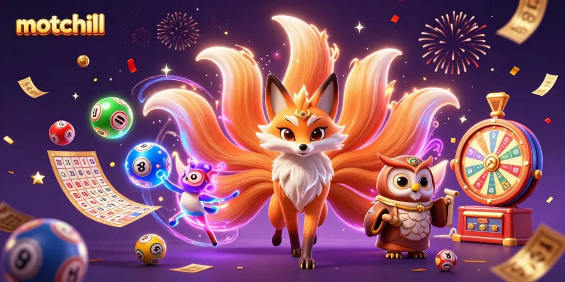 Experience the vibrant thrills of motchill through this dynamic, colorful illustration filled with gambling elements.