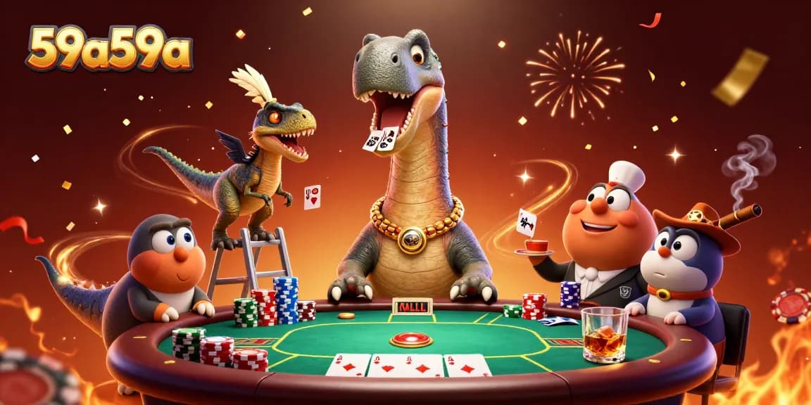 Experience the excitement of 59a59a at a vibrant poker table with dynamic characters.