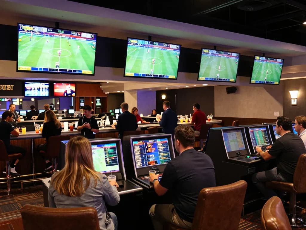 FC88 sports bettors engaging with live events at a modern casino