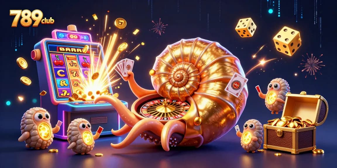 Winning at 789club with vibrant 3D casino elements featuring a giant roulette nautilus.