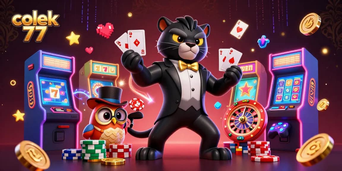 Engaging scene of colek 77 featuring a tuxedoed panther and friends betting at a lively casino.