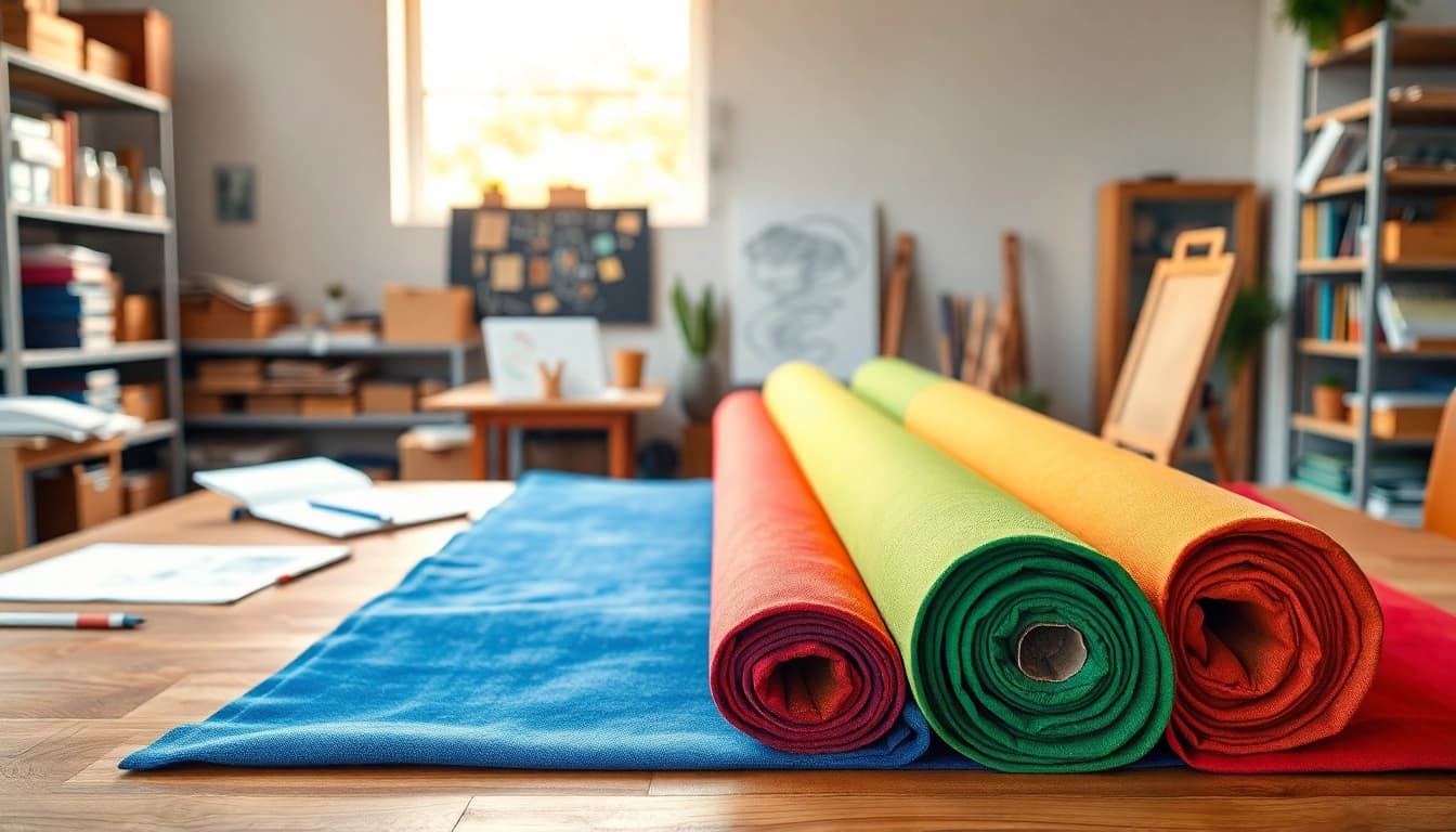 Canvas kopen voor creatieve projecten in een kleurrijke studio setting.