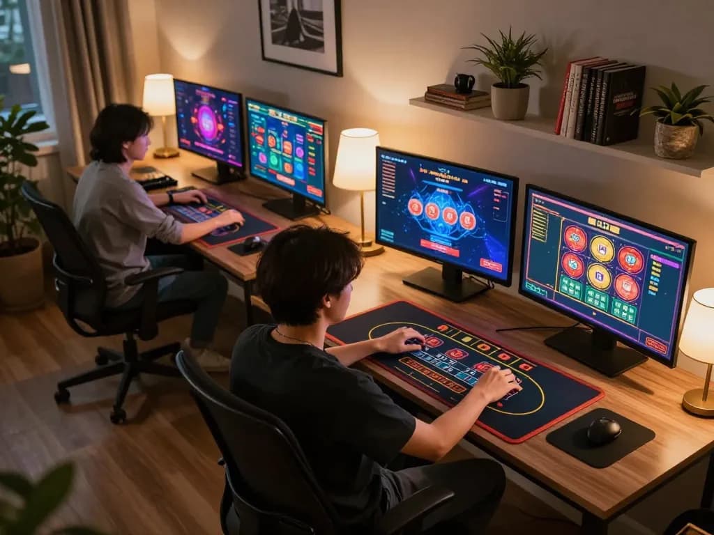 Jun88 online gaming setup with multiple casino games displayed, emphasizing a strategic betting experience at home