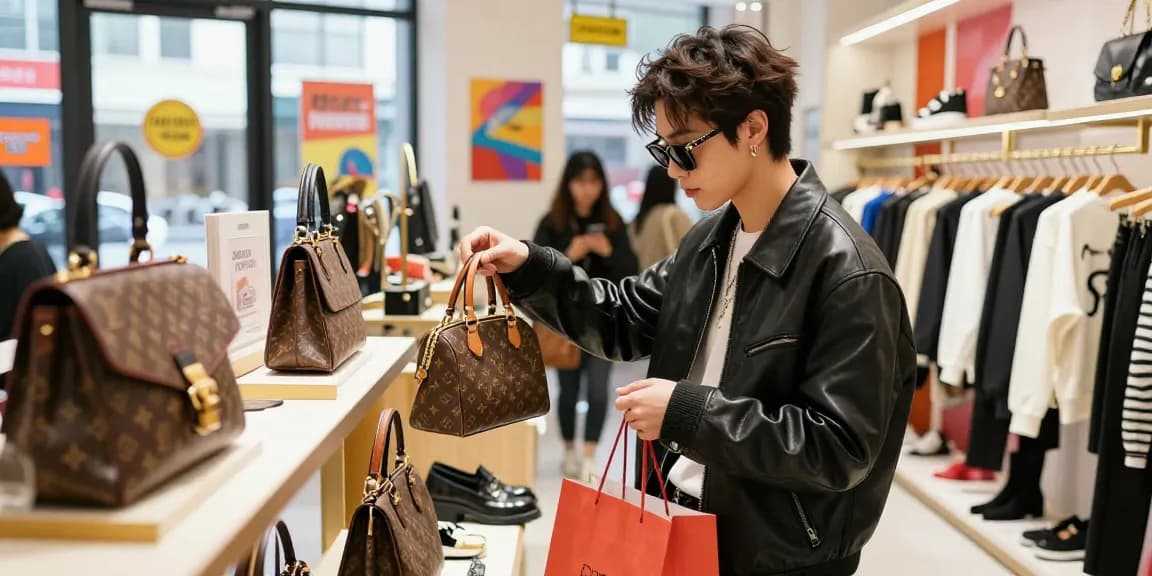 Shopping for stylish 레플리카 사이트 fashion items in a vibrant urban store.