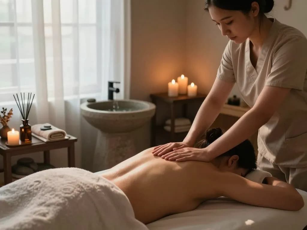 Relaxing treatment room for 잠실스웨디시 massage with soothing ambiance and aromatherapy.