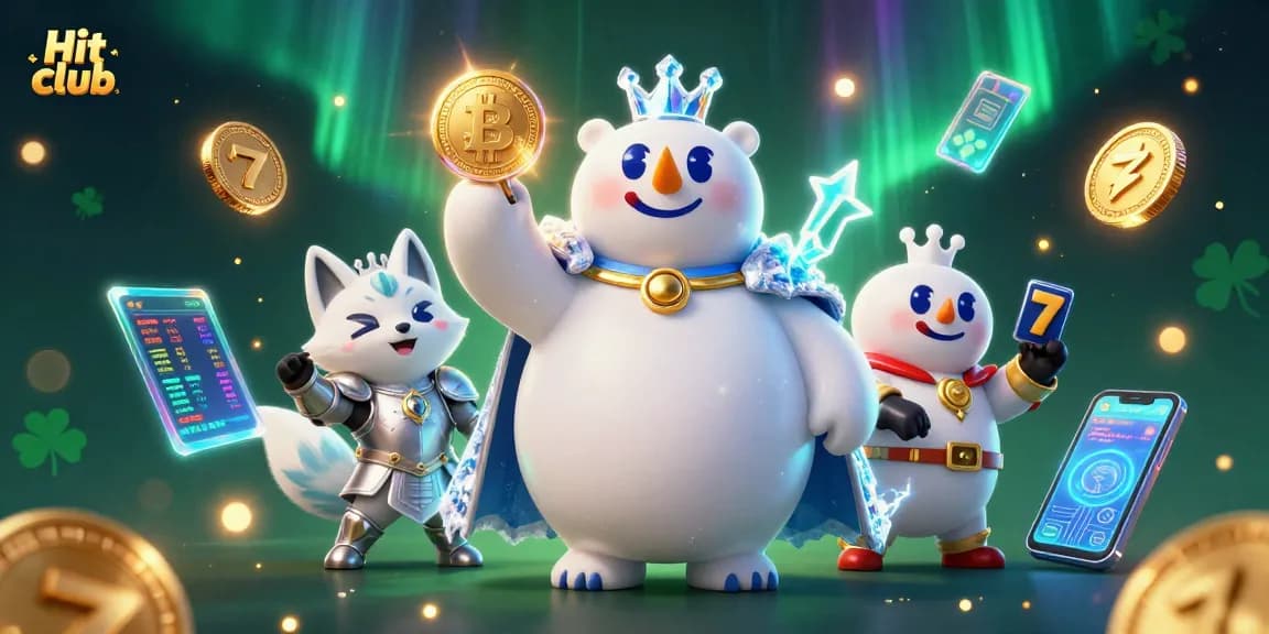 Engage with the Hit club adventure, featuring a polar bear and fox amidst vibrant slot elements.