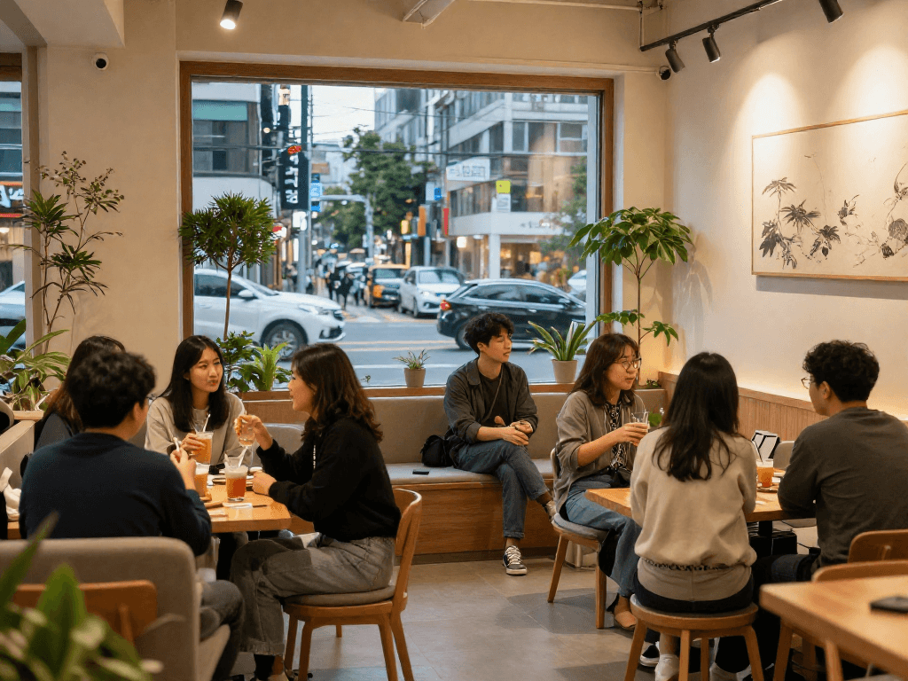 강남 멀리건에서 친구들이 즐거운 시간을 보내는 아늑한 공간