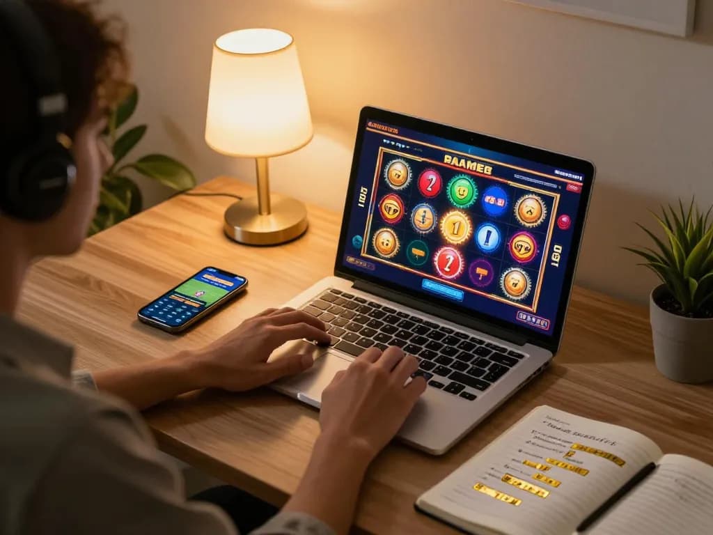 Engaged player enjoying 789win slots at home, showcasing online gambling strategies and ambiance.