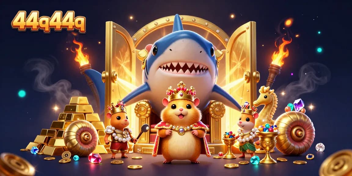 Experience thrilling wins with 44q44q, showcasing a grand hamster king in a vibrant casino scene.