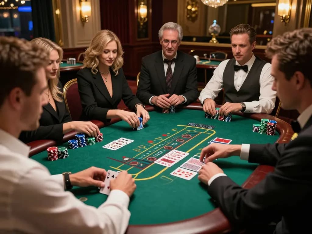 Engaged players at a blackjack table strategizing their bets in tg8 casino.