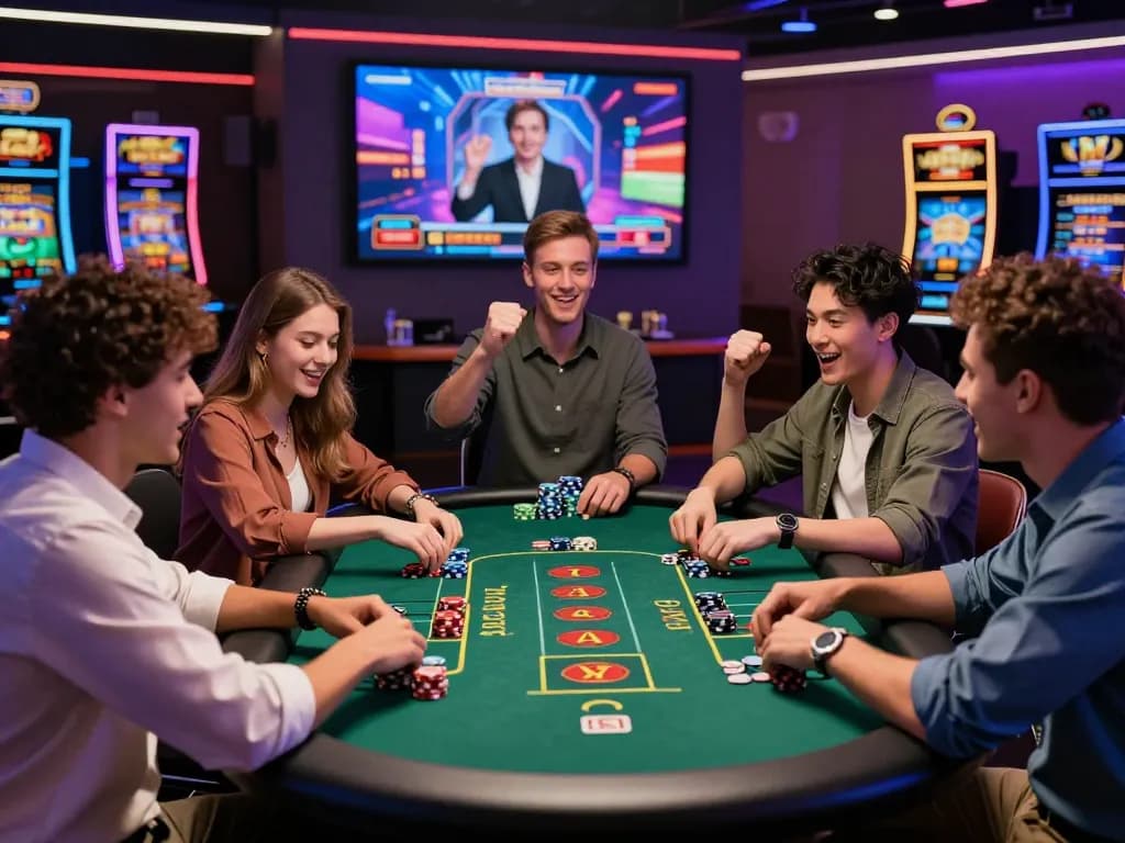 Exciting tk88 online casino game scene with diverse players enjoying baccarat at a vibrant table.