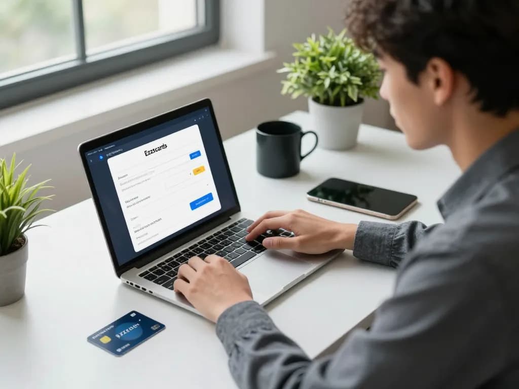 Ezzocards virtual card management in a modern workspace setting.