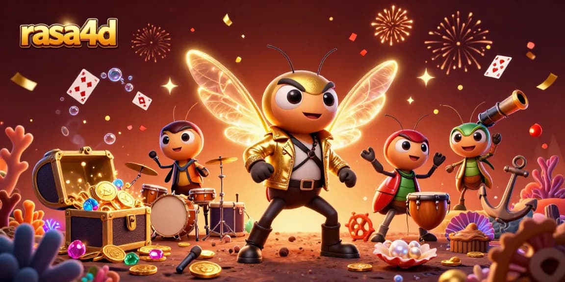 Menangkan jackpot besar di rasa4d dengan cicada rock star dan drummer di latar meriah.