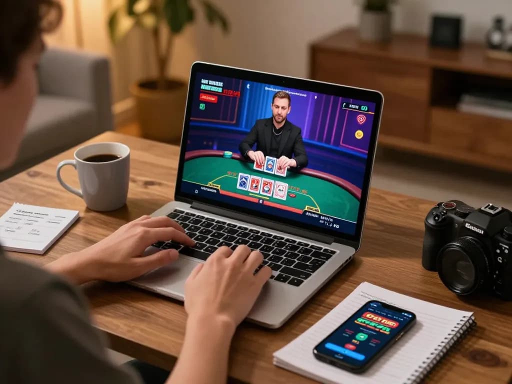 Engaging in live dealer blackjack on a laptop while using 777x for strategic betting