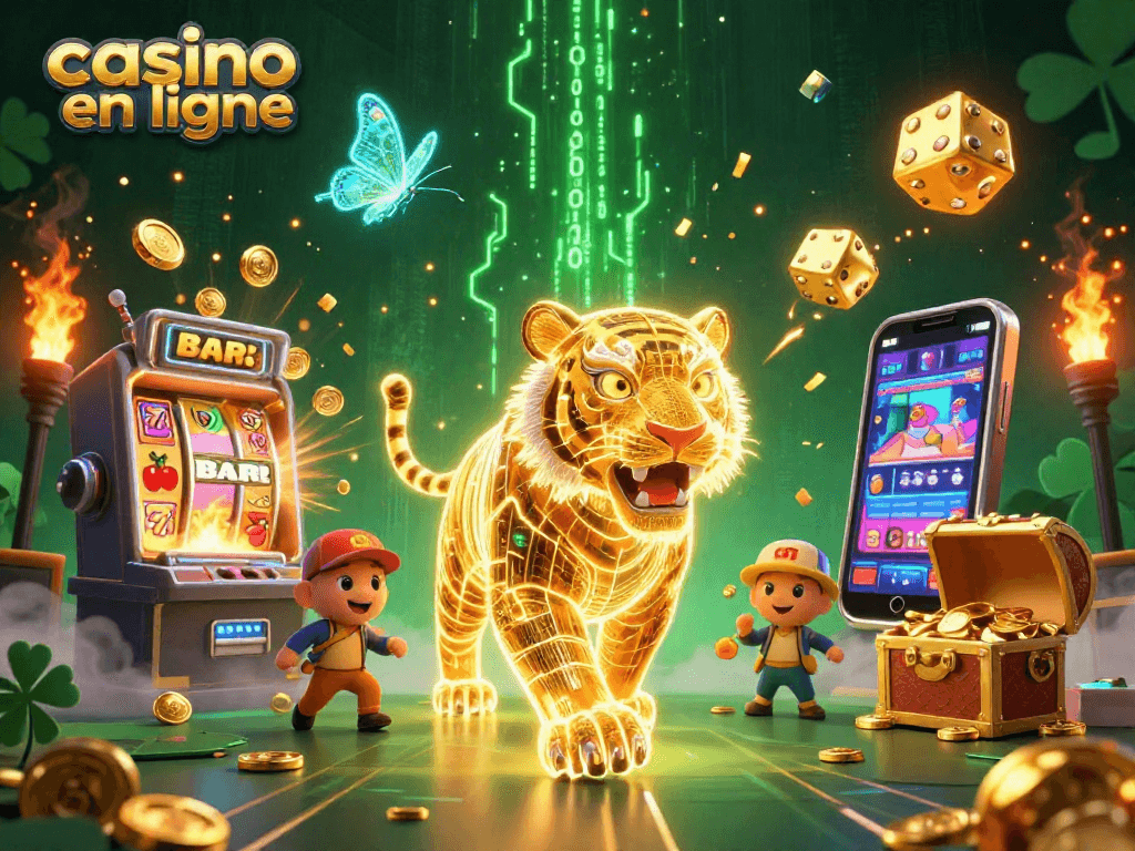 Gagnez au casino en ligne avec cette illustration dynamique de jeu et de jackpots.
