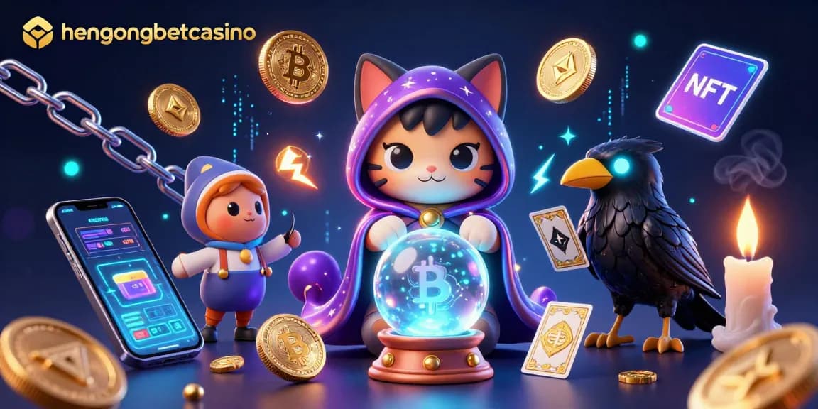 Experience thrilling wins at hengongbetcasino, featuring mystical characters and vibrant crypto elements in an engaging setting.